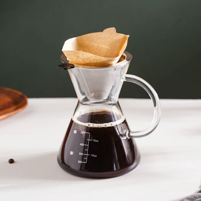 V60 Stainless Steel Coffee Filter With Pot 650ml - Coffee pot, steel coffee filter, glass pot | Glass pot with filter for Dining table & Home decor