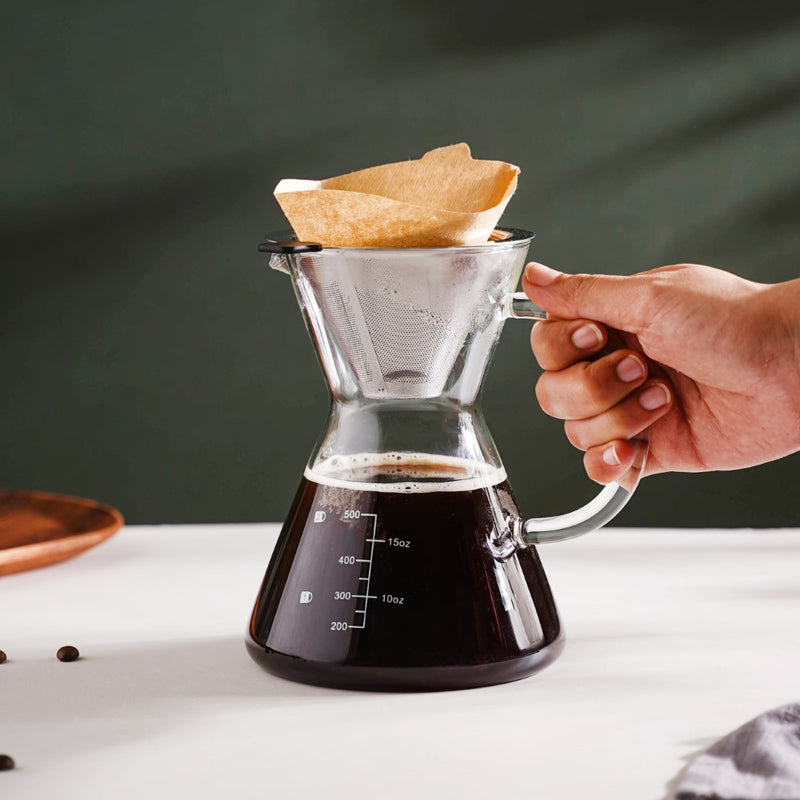 V60 Stainless Steel Coffee Filter With Pot 650ml - Coffee pot, steel coffee filter, glass pot | Glass pot with filter for Dining table & Home decor