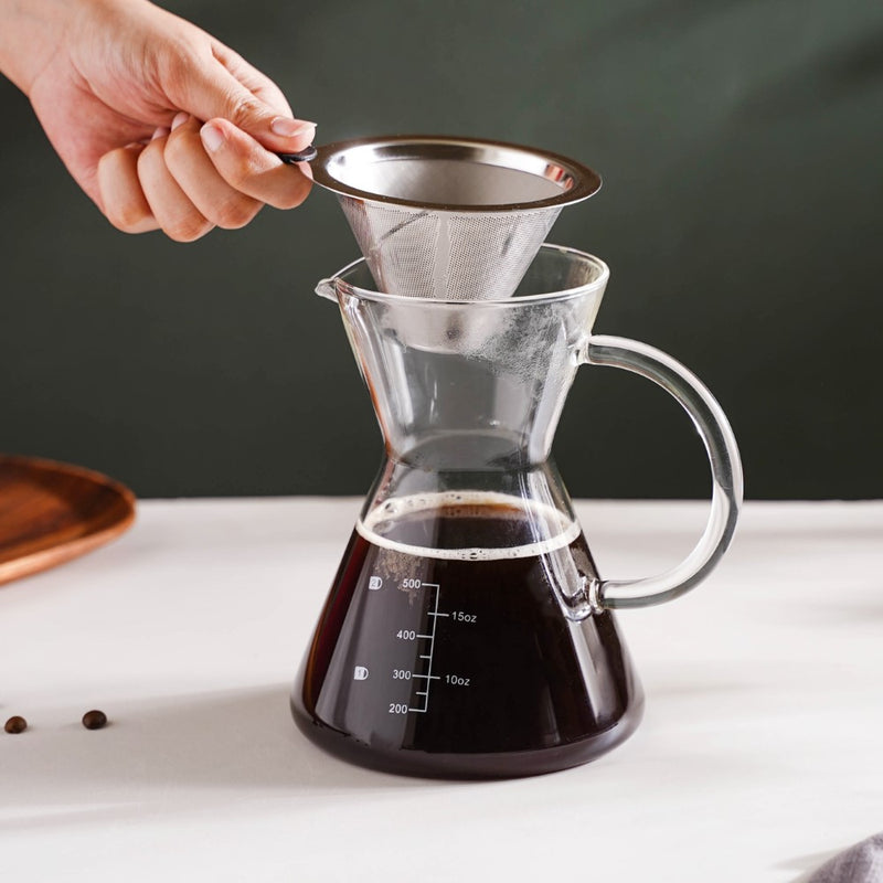 V60 Stainless Steel Coffee Filter With Pot 650ml - Coffee pot, steel coffee filter, glass pot | Glass pot with filter for Dining table & Home decor