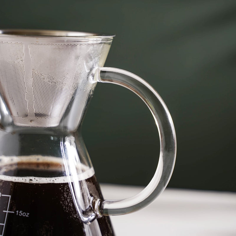 V60 Stainless Steel Coffee Filter With Pot 650ml - Coffee pot, steel coffee filter, glass pot | Glass pot with filter for Dining table & Home decor