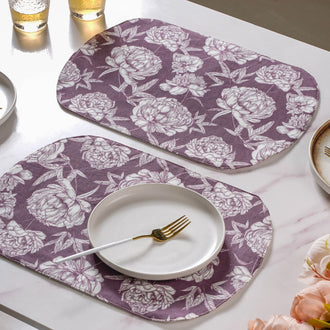 Baroque Peony Printed Cotton Table Mat Maroon Set Of 2