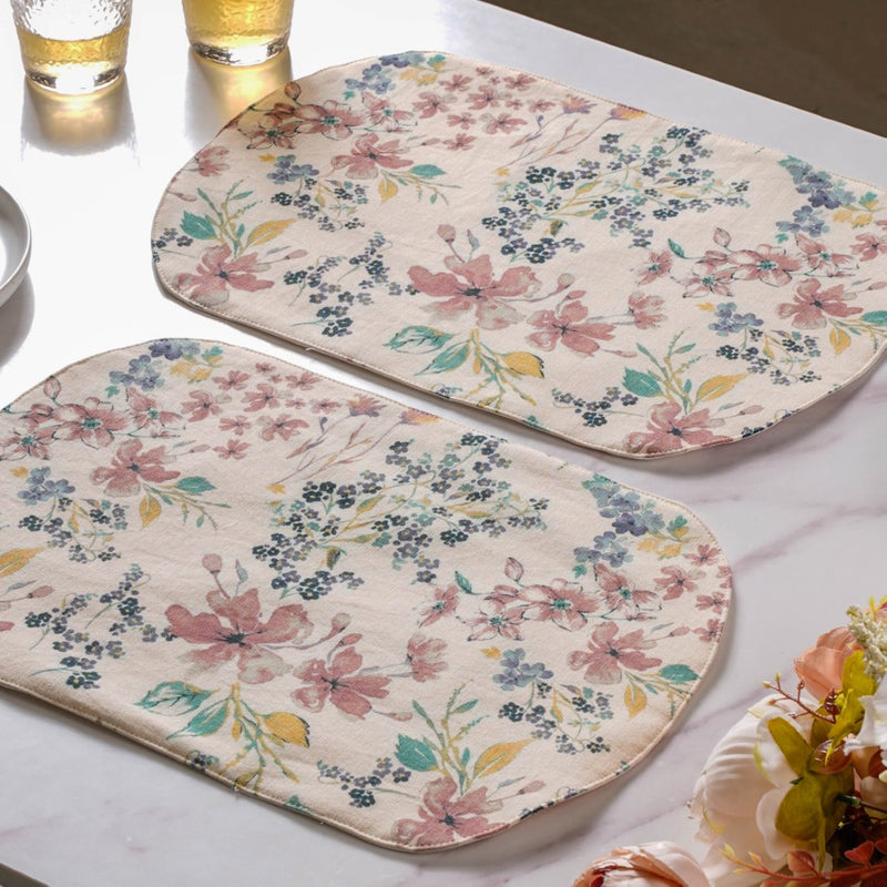 Dainty Florals Cotton Printed Table Mat Beige Set Of 2