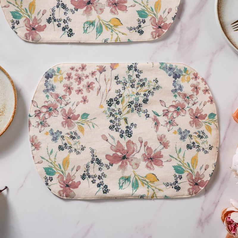Dainty Florals Cotton Printed Table Mat Beige Set Of 6