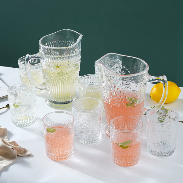 Crystal Glass Drinkware Set - Tea set, glass jug set, glassware set | Drinkware set for Dining table & Home decor