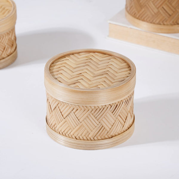 Hand Woven Round Bamboo Storage Basket Set of 3 - Basket | Organizer