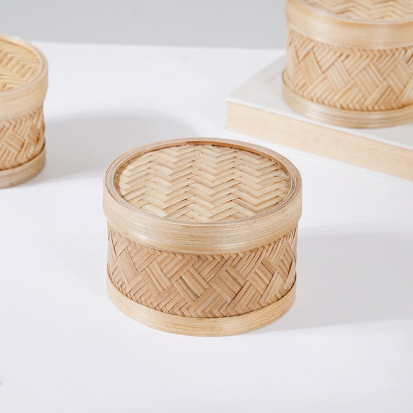 Hand Woven Round Bamboo Storage Basket Set of 3 - Basket | Organizer