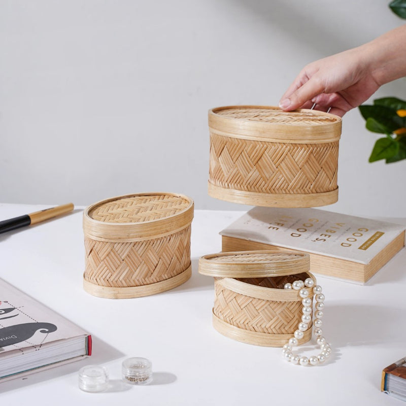 Hand Crafted Oval Bamboo Storage Basket Set of 3 - Basket | Organizer