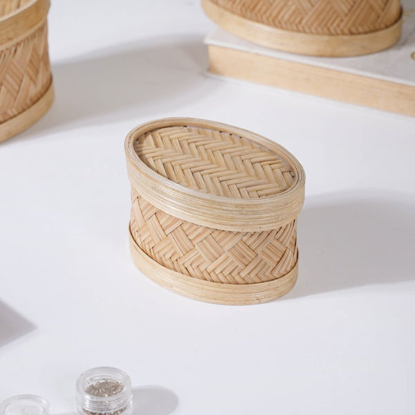 Hand Crafted Oval Bamboo Storage Basket Set of 3 - Basket | Organizer
