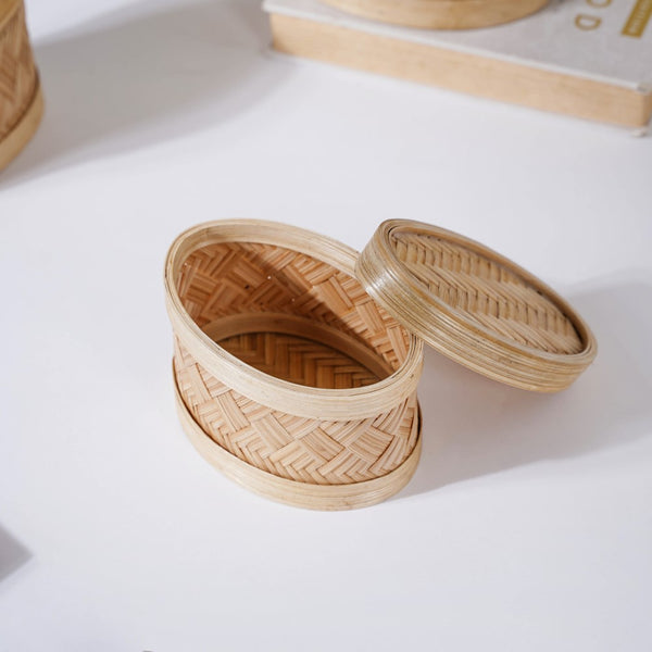 Hand Crafted Oval Bamboo Storage Basket Set of 3 - Basket | Organizer