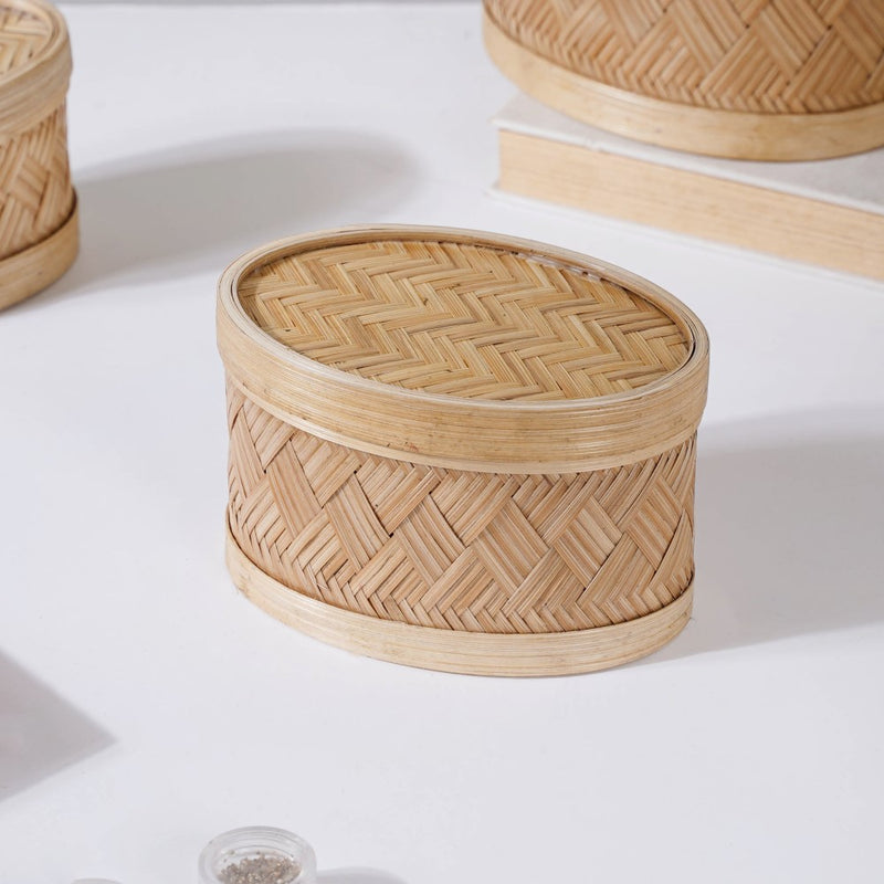 Hand Crafted Oval Bamboo Storage Basket Set of 3 - Basket | Organizer