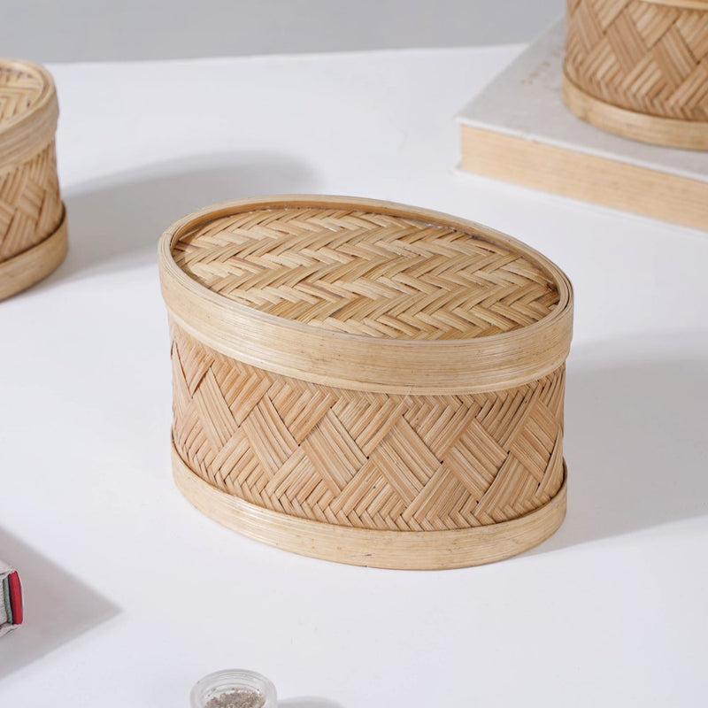 Hand Crafted Oval Bamboo Storage Basket Set of 3 - Basket | Organizer
