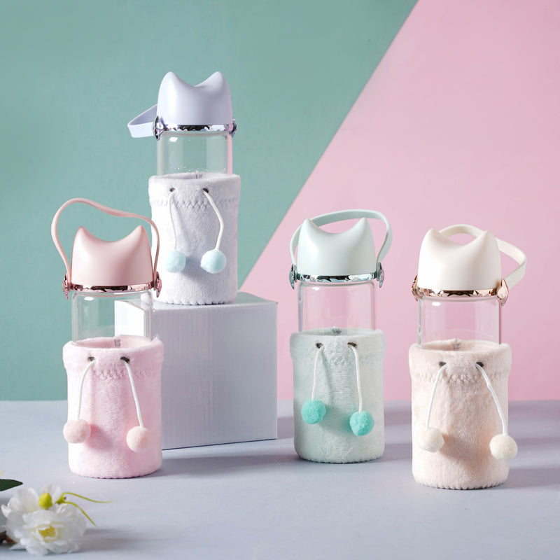 Cat Ear Water Bottle - Water bottle, glass bottle, cute water bottle | Bottle for Travelling