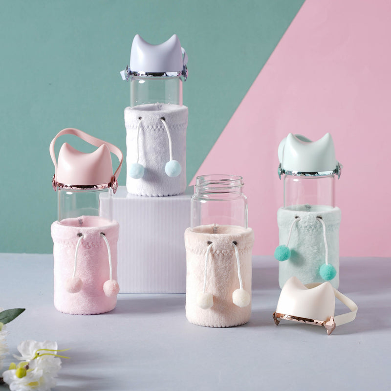 Cat Ear Water Bottle - Water bottle, glass bottle, cute water bottle | Bottle for Travelling