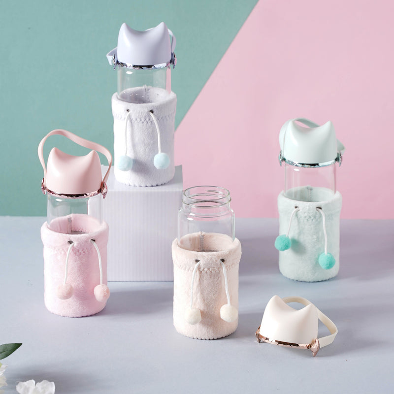 Cat Ear Water Bottle - Water bottle, glass bottle, cute water bottle | Bottle for Travelling