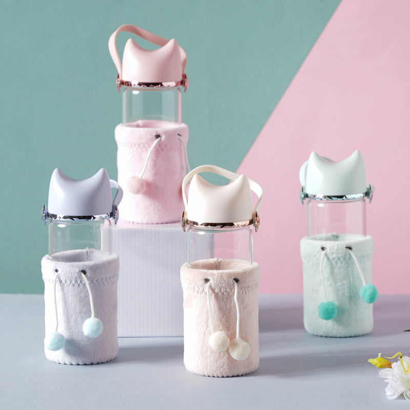 Cat Ear Water Bottle - Water bottle, glass bottle, cute water bottle | Bottle for Travelling
