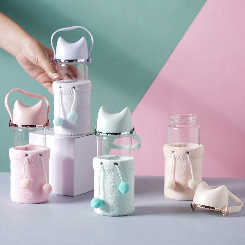Cat Ear Water Bottle - Water bottle, glass bottle, cute water bottle | Bottle for Travelling