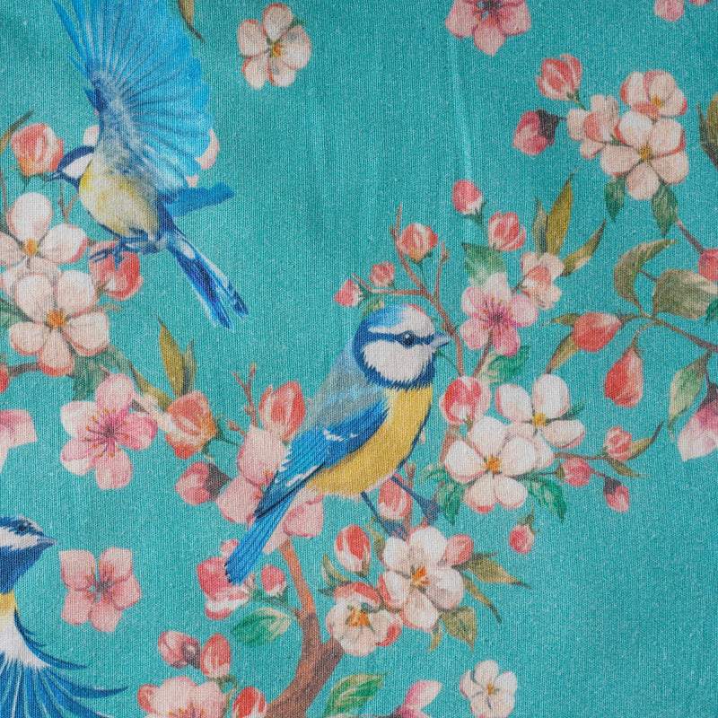 Birds And Blossoms Cotton Printed Table Runner Blue For 6 Seater Table