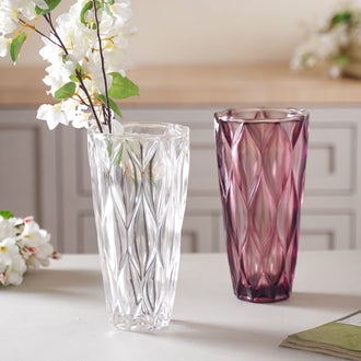 Crystal Glass Vase - Glass flower vase for home decor, office and gifting | Home decoration items