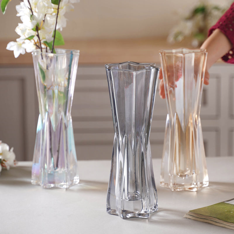 Crystal Flower Vase Large - Glass flower vase for home decor, office and gifting | Home decoration items