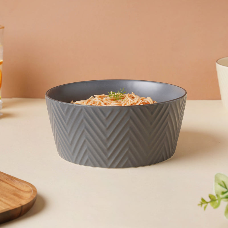 Asphalt Grey Textured Serving Bowl - Bowl, ceramic bowl, serving bowls, noodle bowl, salad bowls | Bowls for dining table & home decor