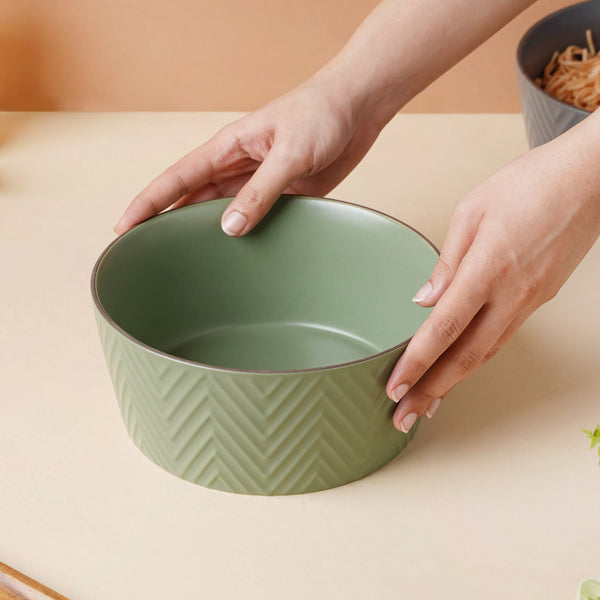 Fern Green Textured Serving Bowl - Bowl, ceramic bowl, serving bowls, noodle bowl, salad bowls, bowl for snacks, large serving bowl | Bowls for dining table & home decor