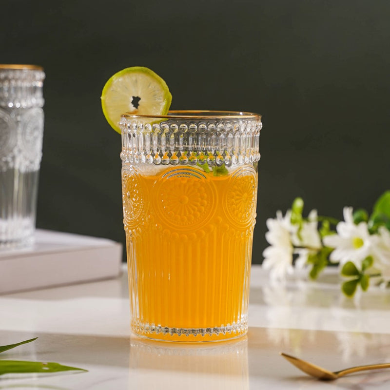 Embossed Large Drinkware Glass Set of 6 250 ml