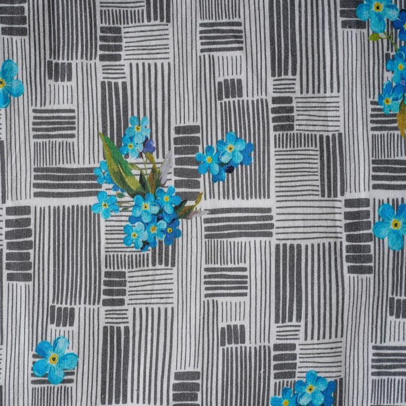 Bluebell Floral Dining Cotton Printed Table Runner Grey For 6 Seater Table