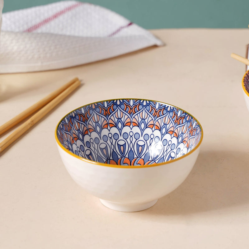 Mandala Ramen Bowl Set of 4 - Bowl, soup bowl, ceramic bowl, snack bowls, curry bowl, popcorn bowls | Bowls for dining table & home decor