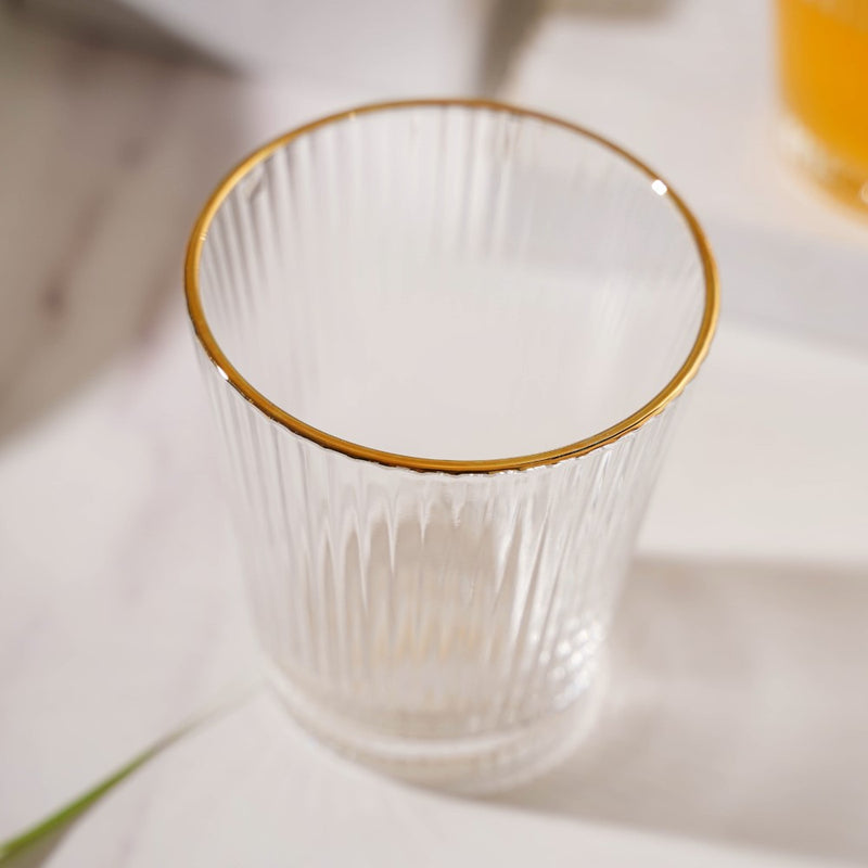 Ribbed Gold Rim Short Tumbler Set Of 6 250 ml