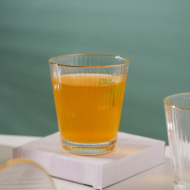 Ribbed Gold Rim Short Tumbler Set Of 6 250 ml