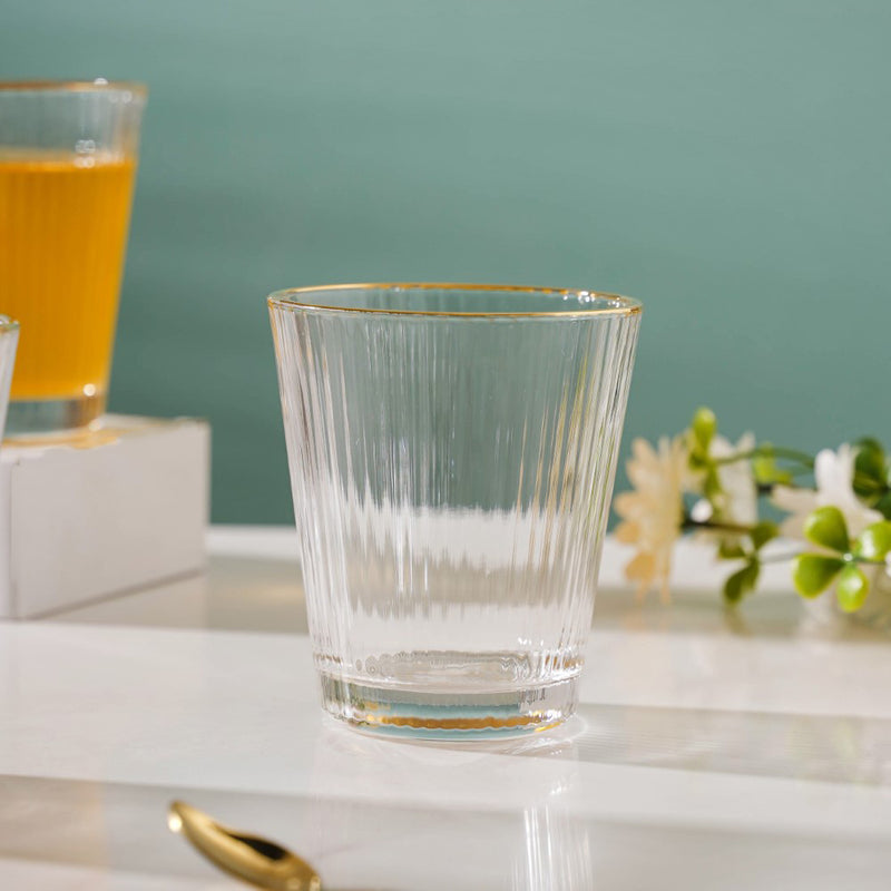 Ribbed Gold Rim Short Tumbler Set Of 6 250 ml