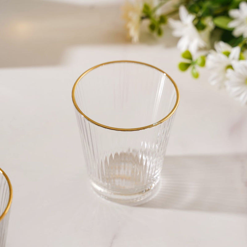 Ribbed Gold Rim Short Tumbler Set Of 6 250 ml