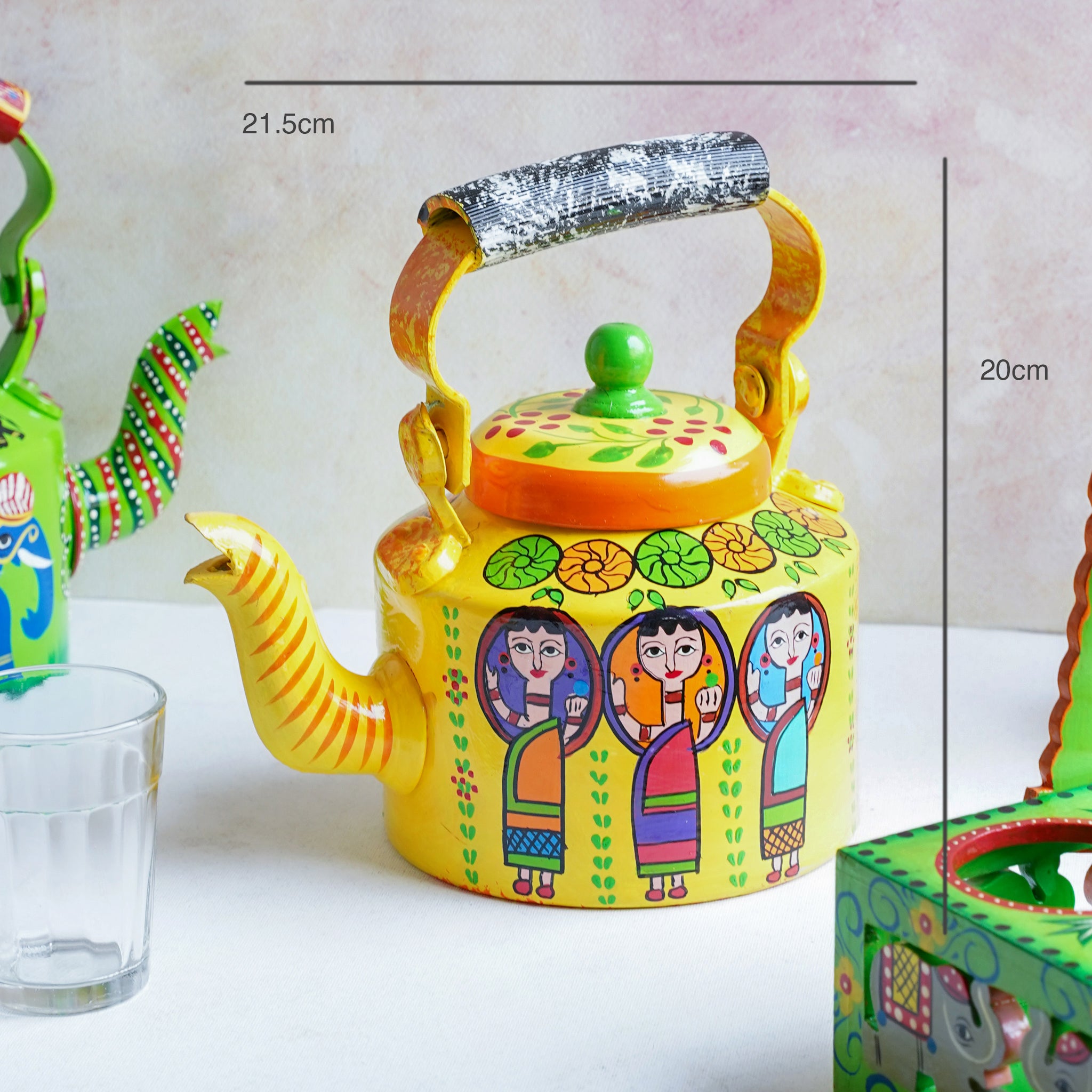 Traditional Hand-Painted Colourful Figurine Aluminum Decorative Tea Kettle  Pot Showpiece