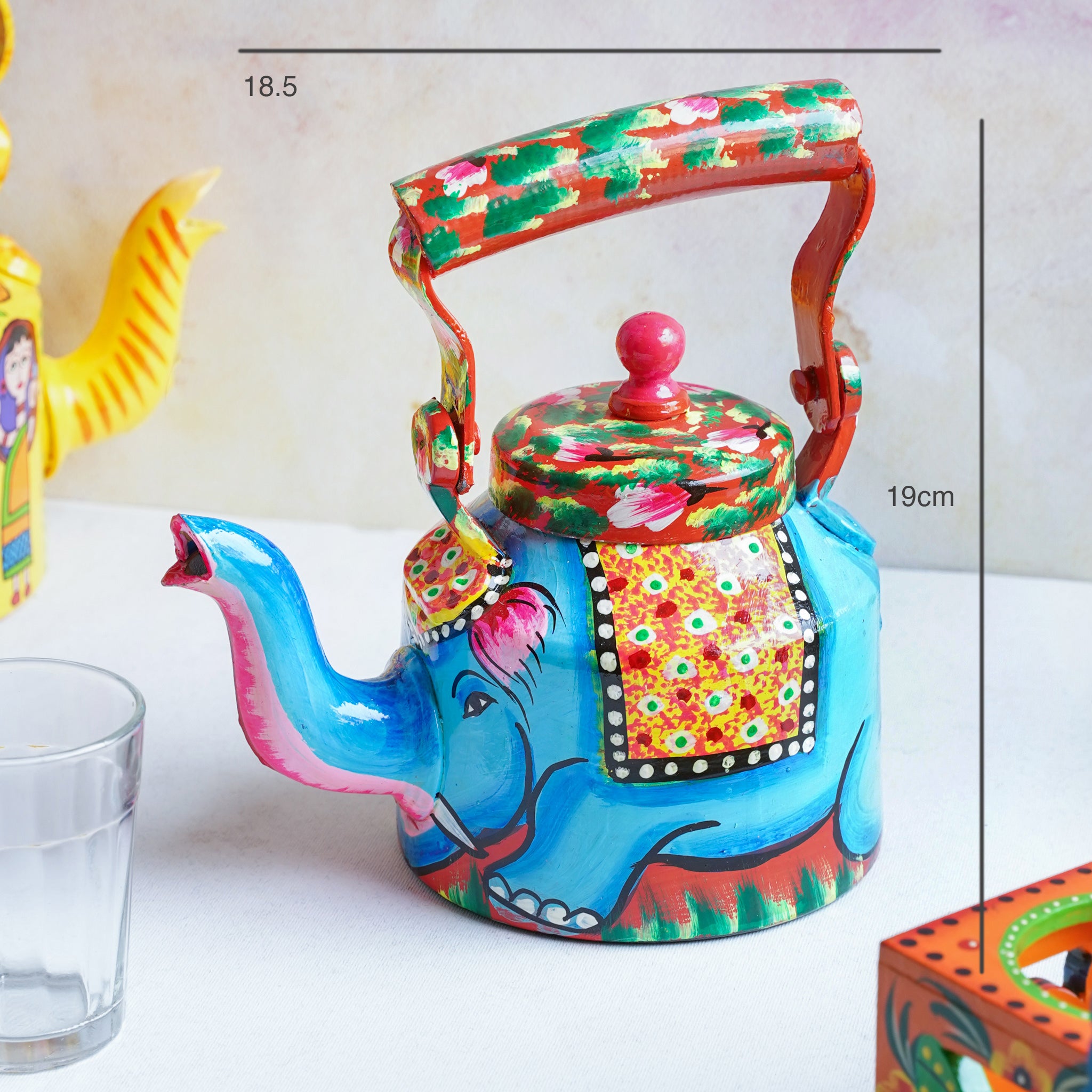 Traditional Hand-Painted Colourful Figurine Aluminum Decorative Tea Kettle  Pot Showpiece