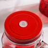 Tutti Frutti Glass Smoothie Jar Red with Lid and Straw Set of 4- Mug for coffee, tea mug, cappuccino mug | Cups and Mugs for Coffee Table & Home Decor
