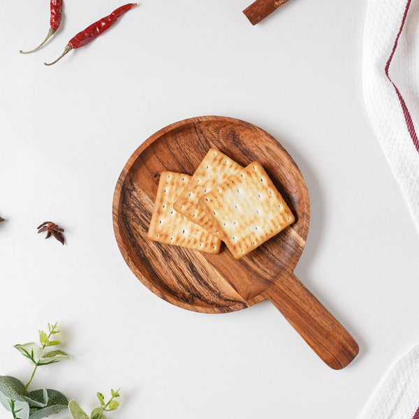 Acacia Farmhouse Platter With Handle 6 inch - Cheese board, serving platter, wooden platter | Plates for dining & home decor