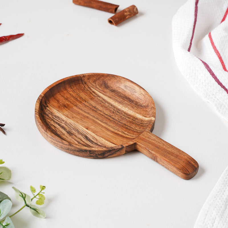 Acacia Farmhouse Platter With Handle 6 inch - Cheese board, serving platter, wooden platter | Plates for dining & home decor