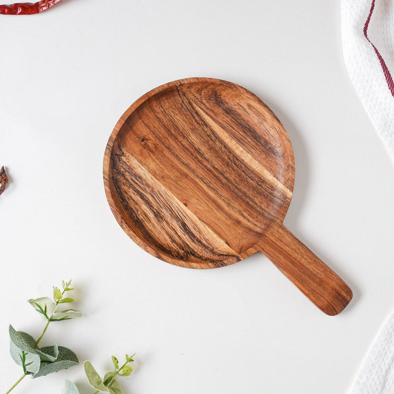 Acacia Farmhouse Platter With Handle 6 inch - Cheese board, serving platter, wooden platter | Plates for dining & home decor