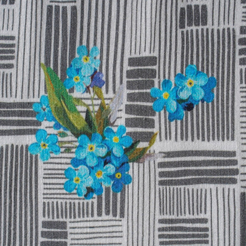 Bluebell Floral Dining Cotton Printed Table Runner Grey For 6 Seater Table