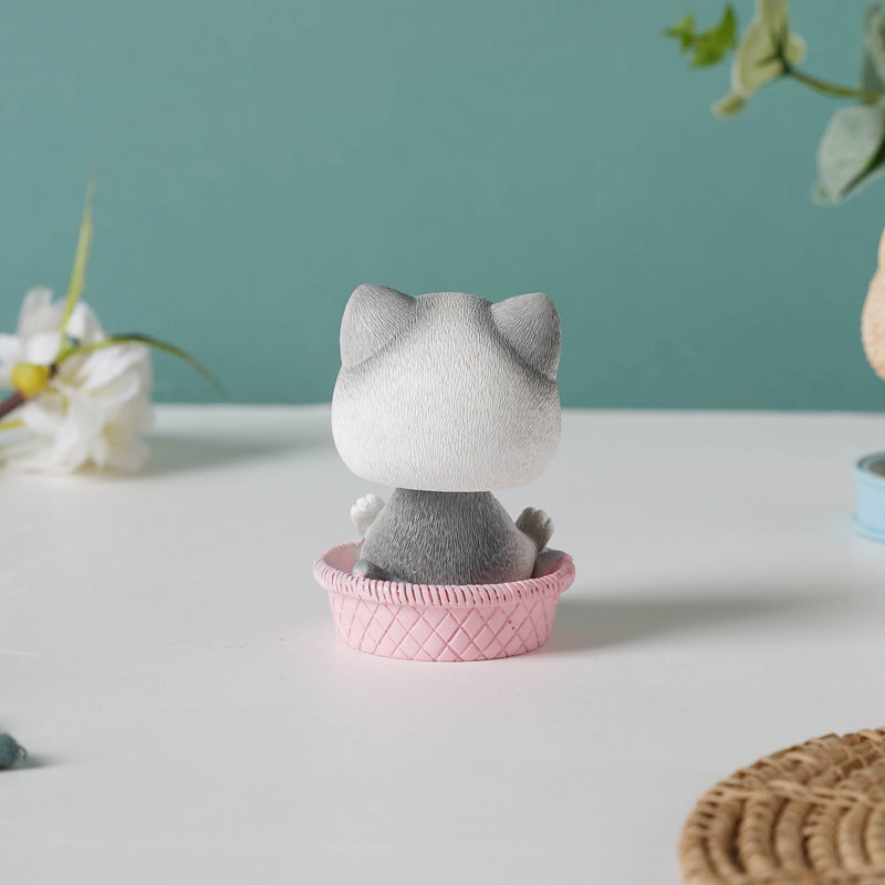 Kitty In A Tub Resin Bobble Head Showpiece - Showpiece | Home decor item | Room decoration item