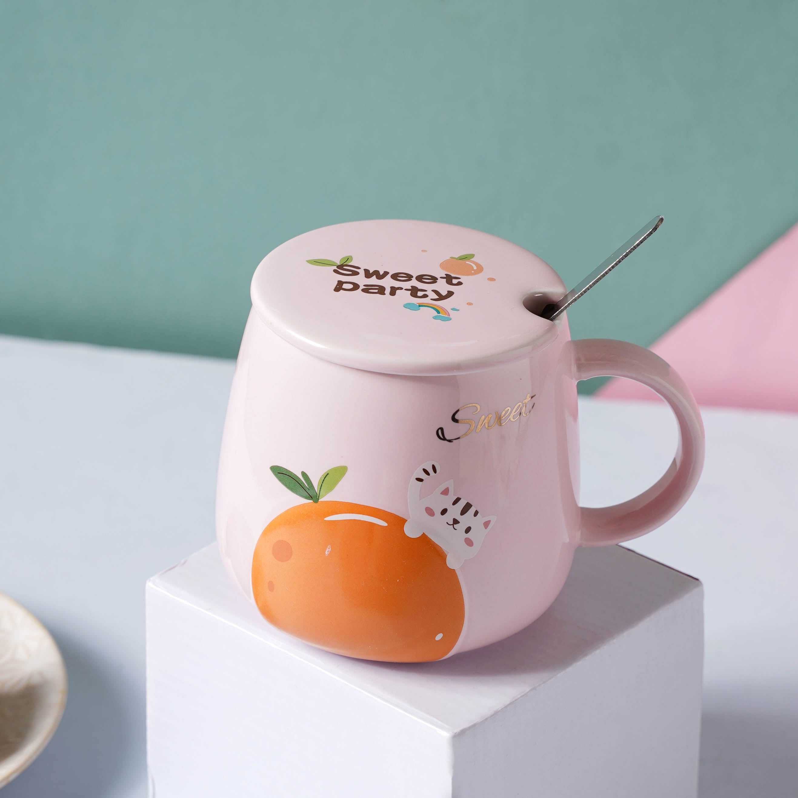 Cute Bear Peach Strawberry Coffee Cup Kawaii Ceramic Mugs Creative