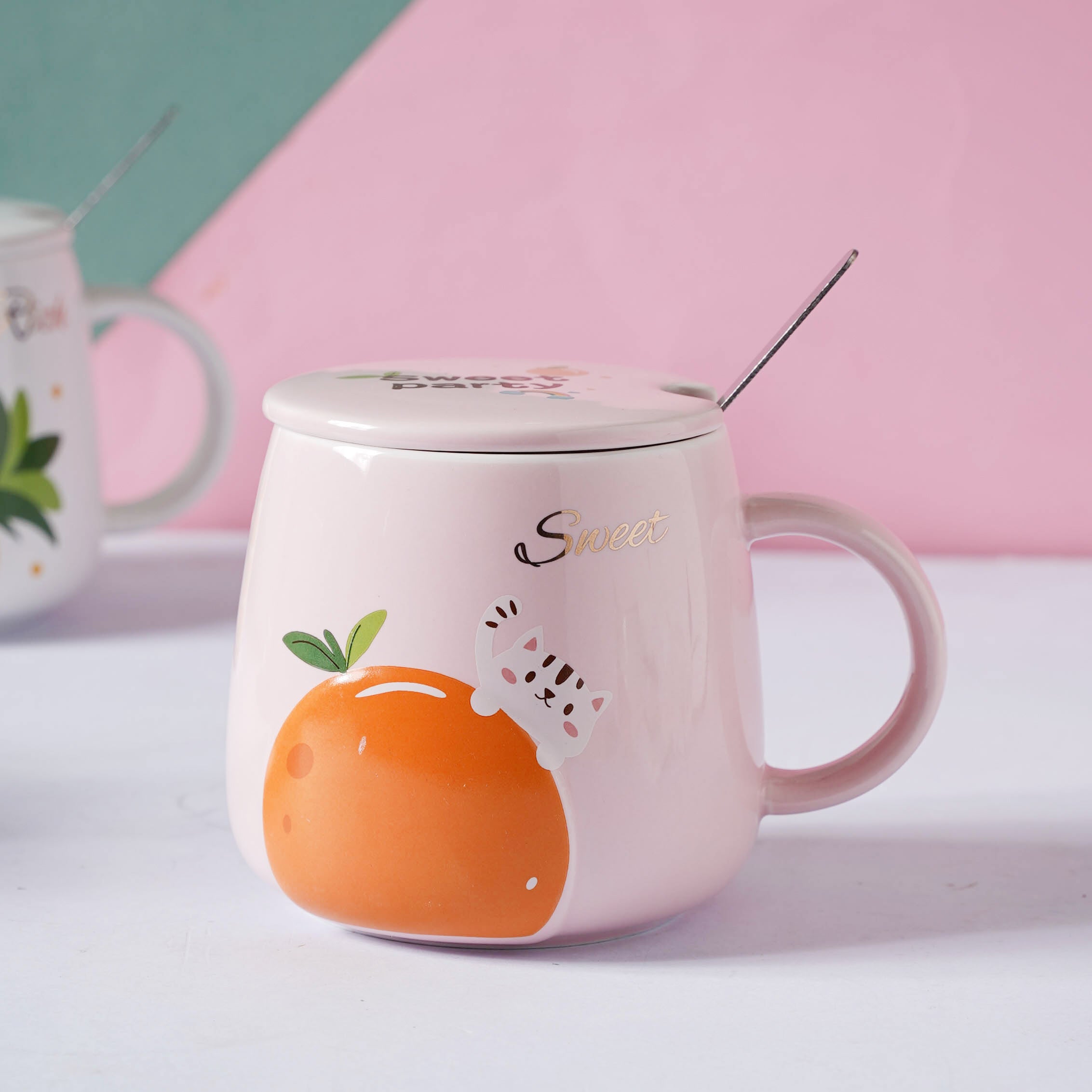 Cute Bear Peach Strawberry Coffee Cup Kawaii Ceramic Mugs Creative