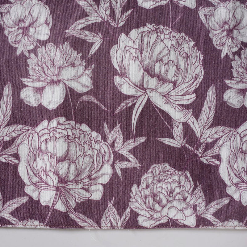 Peony Purple Printed Cotton Table Runner For 6 Seater