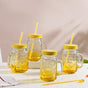 Tutti Frutti Glass Jar Yellow with Lid and Straw Set of 4