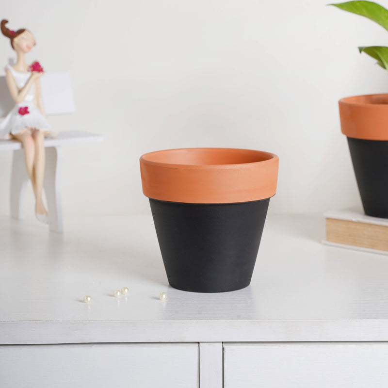 Brown Rim Black Clay Pot Set Of 2 - Indoor planters and flower pots | Home decor items