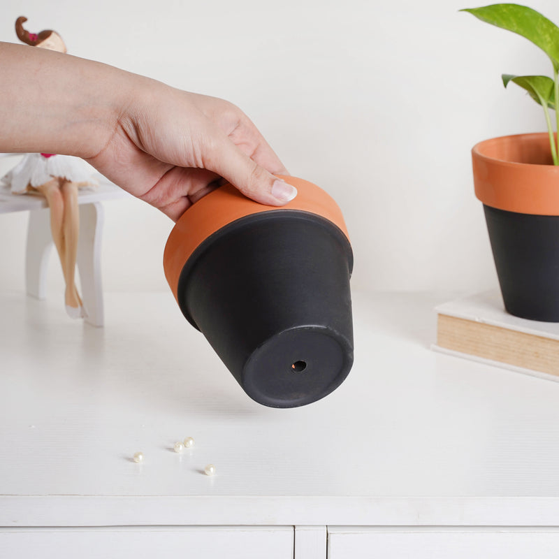 Brown Rim Black Clay Pot Set Of 2 - Indoor planters and flower pots | Home decor items