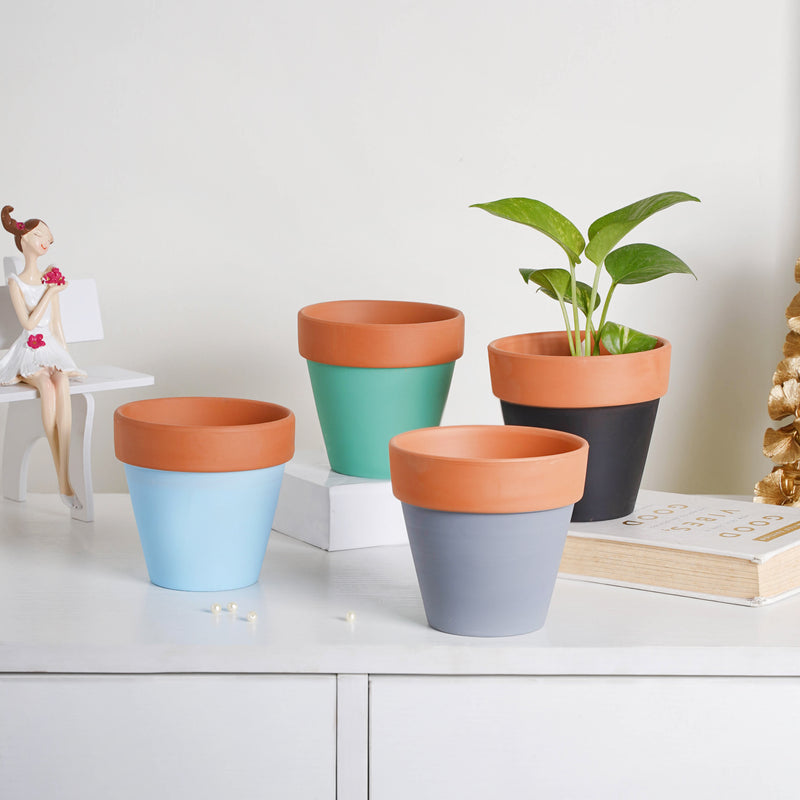 Brown Rim Black Clay Pot Set Of 2 - Indoor planters and flower pots | Home decor items