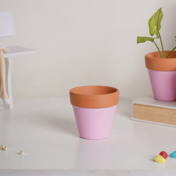 Pink Mini Clay Pot Set Of 4 - Indoor plant pots and flower pots | Home decoration items
