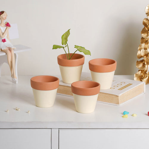 Cream Mini Clay Pot Set Of 4 - Indoor planters and flower pots | Home decor items