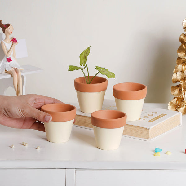 Cream Mini Clay Pot Set Of 4 - Indoor planters and flower pots | Home decor items